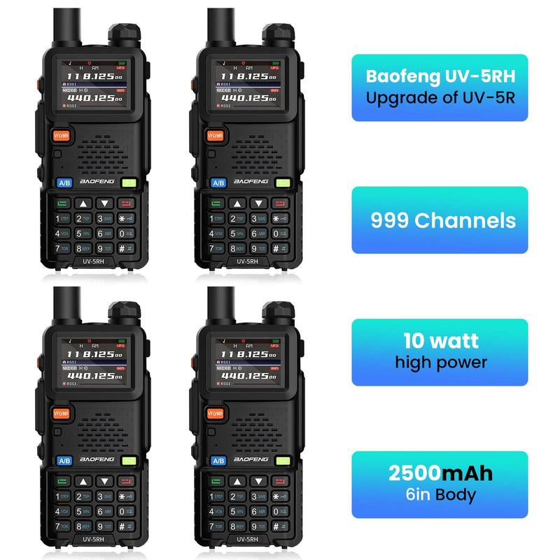 Baofeng Radio 5RH, Handheld Walkie Talkie Radio, 10W Ham Radio Long Range, Rechargeable Handheld Two Way Radio(Upgrade of UV-5R), NOAA, 999CH, Copy Frequency, Audio Electronic Gadgets