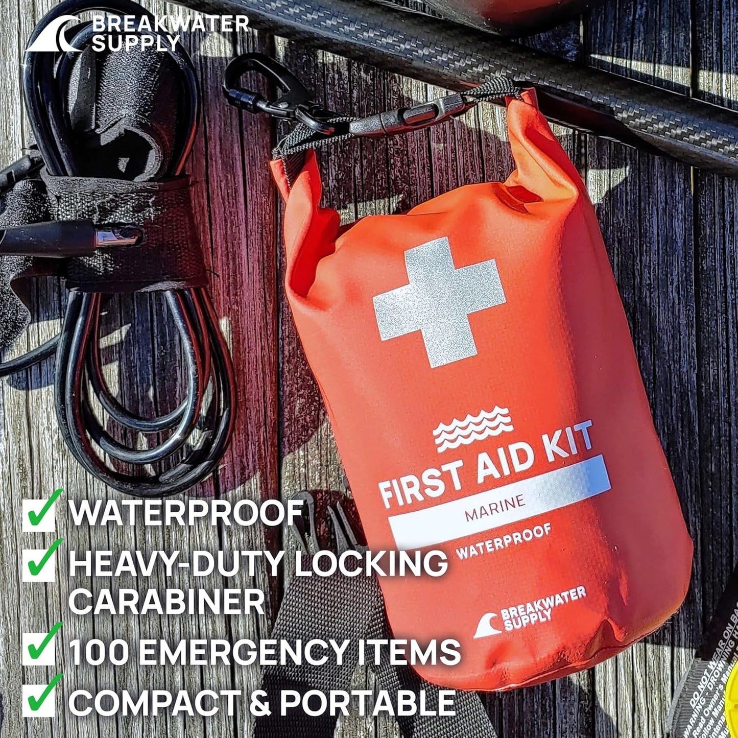 ™ Waterproof First Aid Kit Dry Bag Bug Out Bag Preloaded with Emergency Survival Prepper Supplies for Boating, Camping, Fishing + Carabiner, Floating, Reflective, AFAK/IFAK Trauma Kit