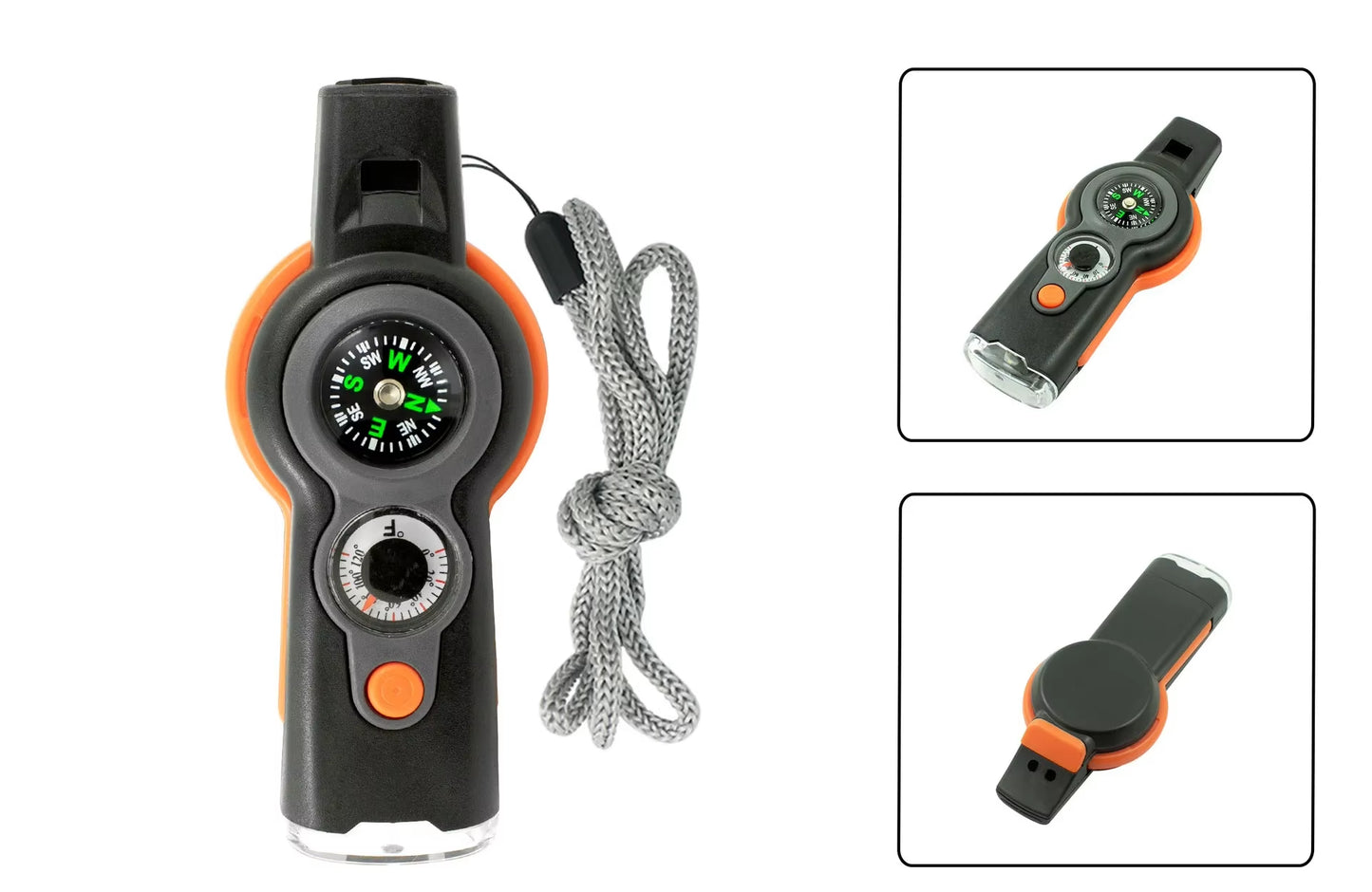 7In1 Emergency Survival Function Whistle Outdoor Multifunctional Survival Whistle with Lanyard Compass Flashlight Camping Hike