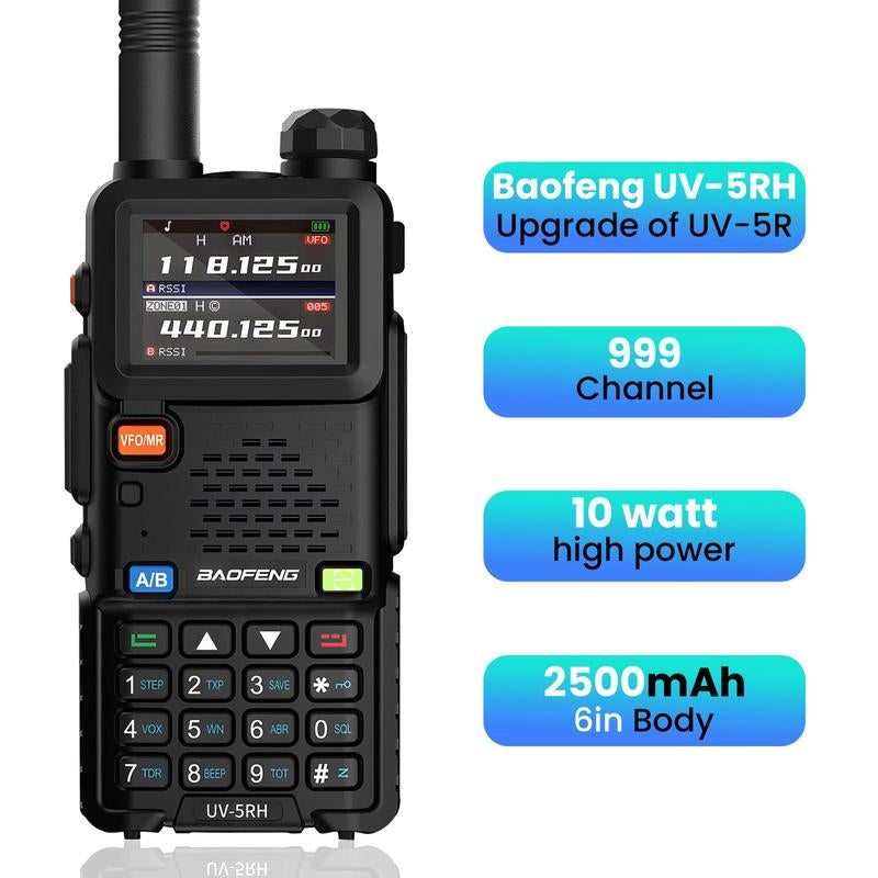 Baofeng Radio 5RH, Handheld Walkie Talkie Radio, 10W Ham Radio Long Range, Rechargeable Handheld Two Way Radio(Upgrade of UV-5R), NOAA, 999CH, Copy Frequency, Audio Electronic Gadgets