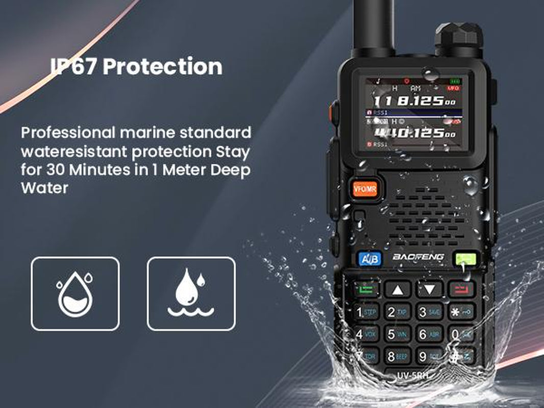 Baofeng Radio 5RH, Handheld Walkie Talkie Radio, 10W Ham Radio Long Range, Rechargeable Handheld Two Way Radio(Upgrade of UV-5R), NOAA, 999CH, Copy Frequency, Audio Electronic Gadgets