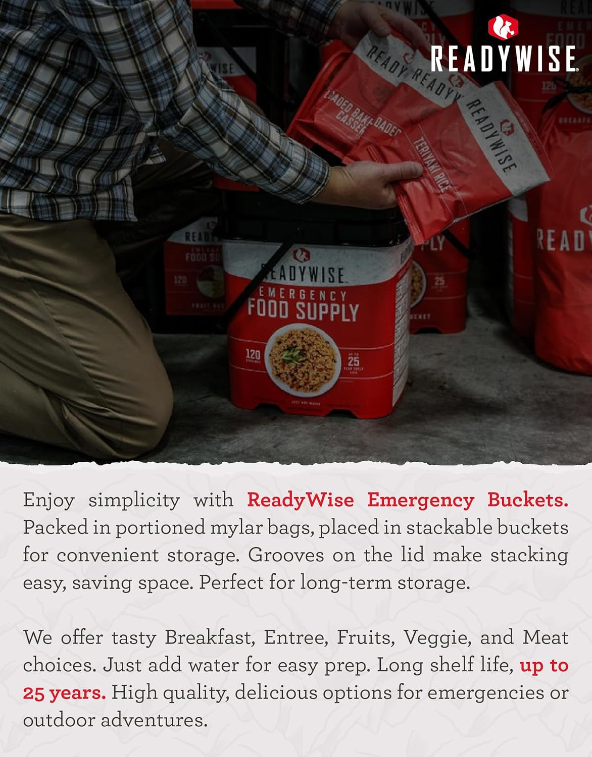 Emergency Food Supply - 90 Servings Organic Bucket, Protein Meals, Dehydrated & Freeze Dried Survival Food for Backpacking, Camping Essentials & Prepping Supplies, up to 25 Year Shelf Life