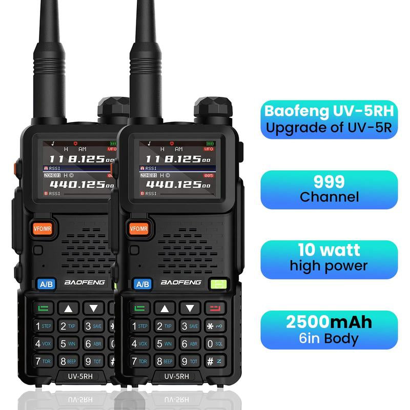 Baofeng Radio 5RH, Handheld Walkie Talkie Radio, 10W Ham Radio Long Range, Rechargeable Handheld Two Way Radio(Upgrade of UV-5R), NOAA, 999CH, Copy Frequency, Audio Electronic Gadgets