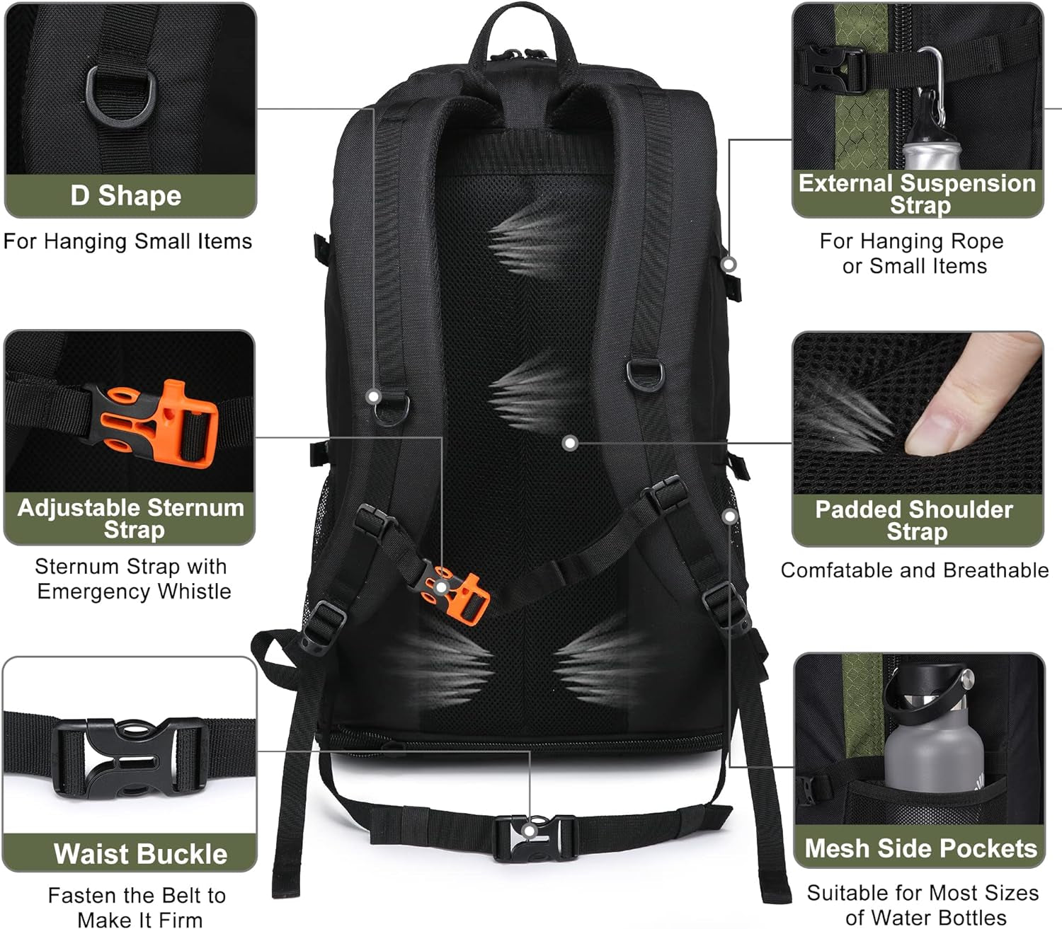 40L/50L Expandable Hiking Backpack for Men and Women, Travel Camping Backpack Flight Approved