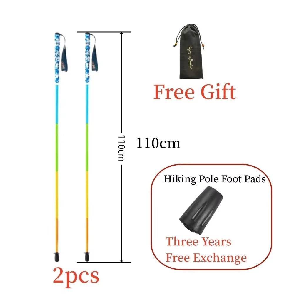 2PCS Carbon Fiber Five Section Folding Hiking Stick Ultra Lightweight Portable Hiking Stick Walking Pole（S) Hiking Accessories