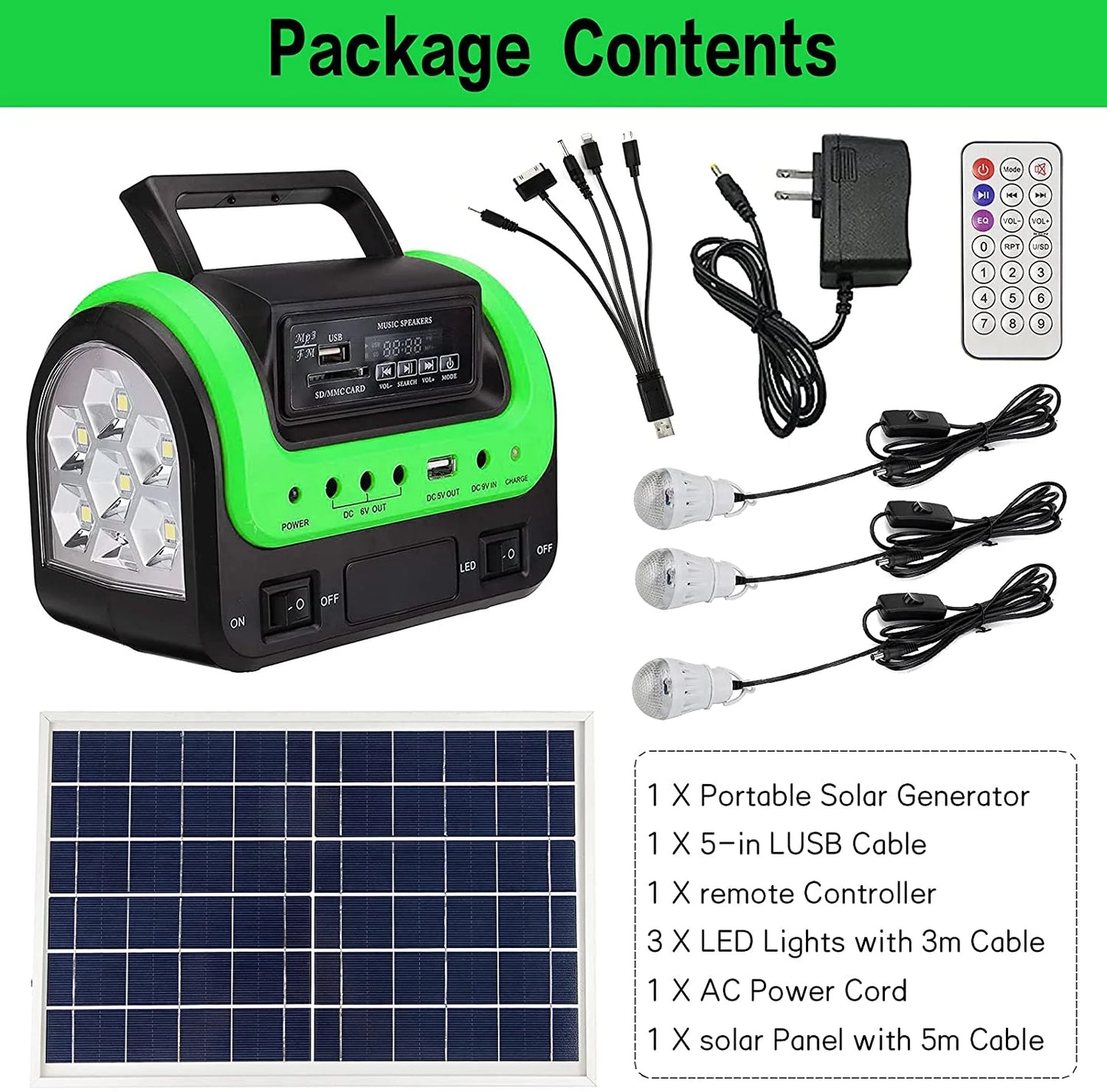 Solar Generator Portable with Solar Panel Solar Power Generators Portable Power Station with Bulb Rechargeable Power Supply