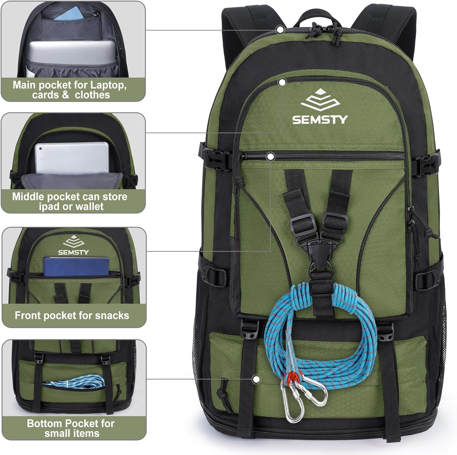 40L/50L Expandable Hiking Backpack for Men and Women, Travel Camping Backpack Flight Approved