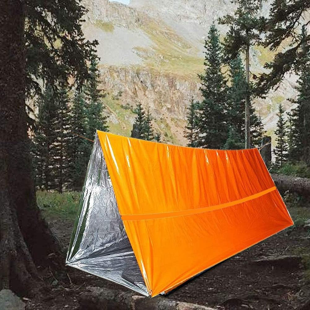 Waterproof Emergency Tent 2 Person Tent Survival Shelter Ultralight Survival Emergency Insulated Blanket for Camping Hiking, Orange