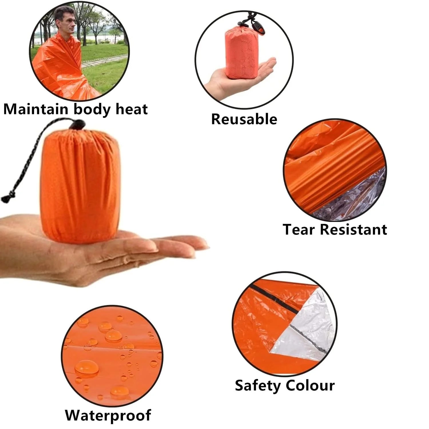 2 Pack Emergency Sleeping Bag, Mylar Emergency Blanket, Waterproof Lightweight Survival Shelter Blanket, Portable Survival Thermal Bivy Sack for Outdoor Camping Hiking Adventure