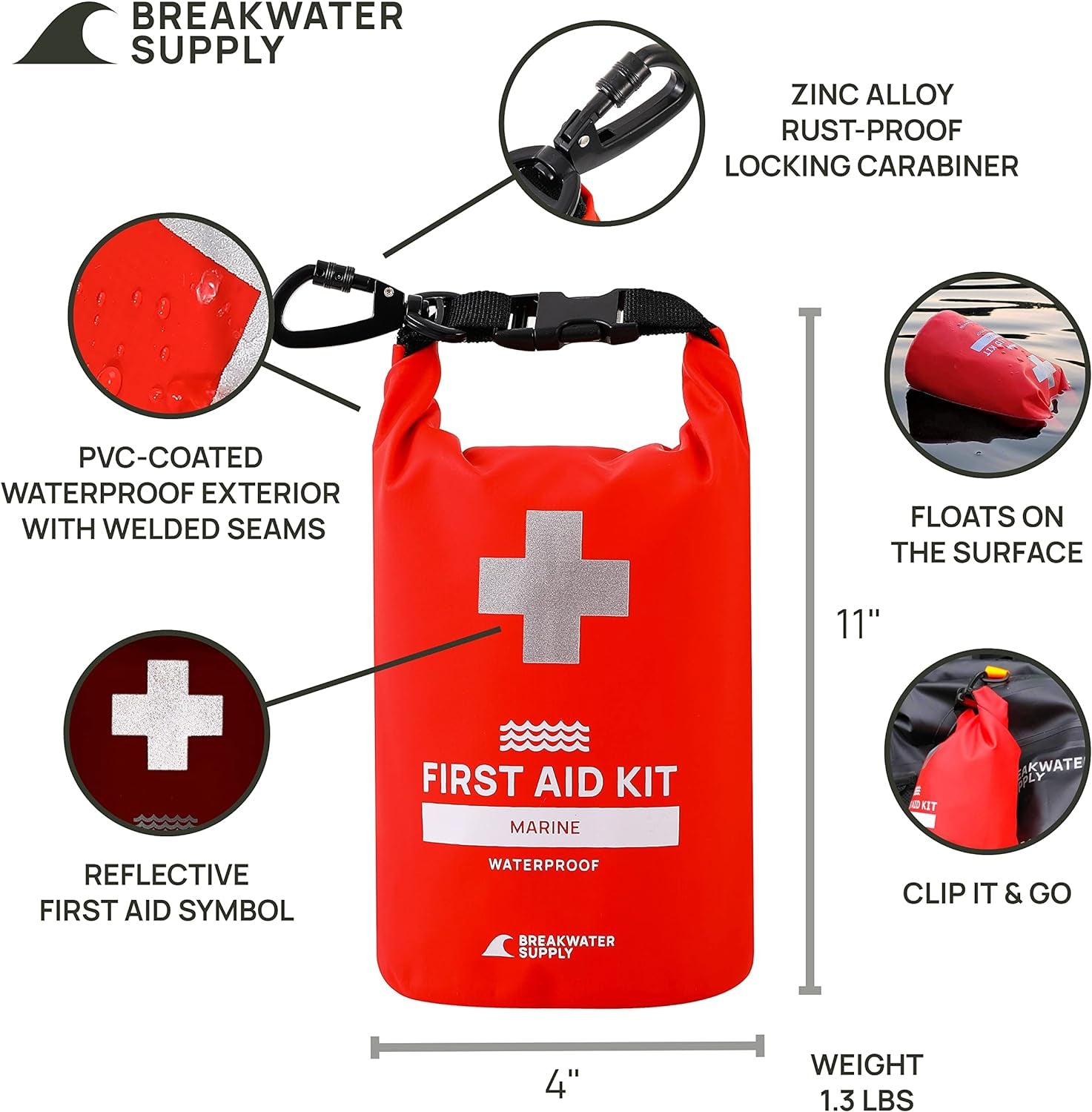 ™ Waterproof First Aid Kit Dry Bag Bug Out Bag Preloaded with Emergency Survival Prepper Supplies for Boating, Camping, Fishing + Carabiner, Floating, Reflective, AFAK/IFAK Trauma Kit