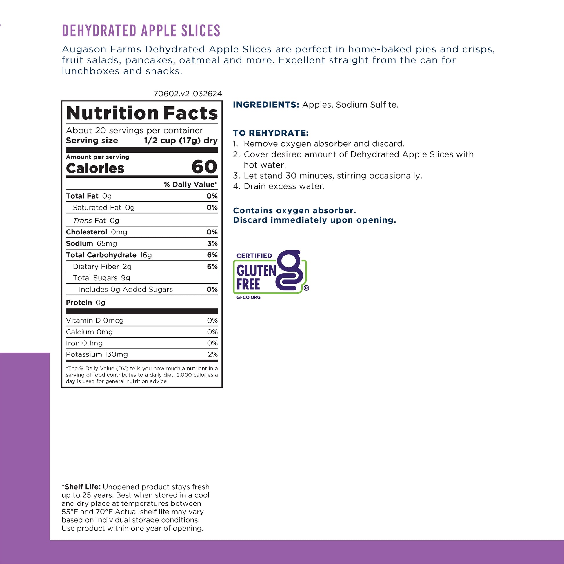 Dehydrated Apple Slices, 20 Servings, 12 Oz.