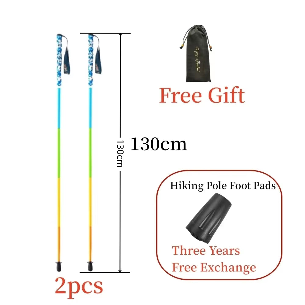 2PCS Carbon Fiber Five Section Folding Hiking Stick Ultra Lightweight Portable Hiking Stick Walking Pole（S) Hiking Accessories