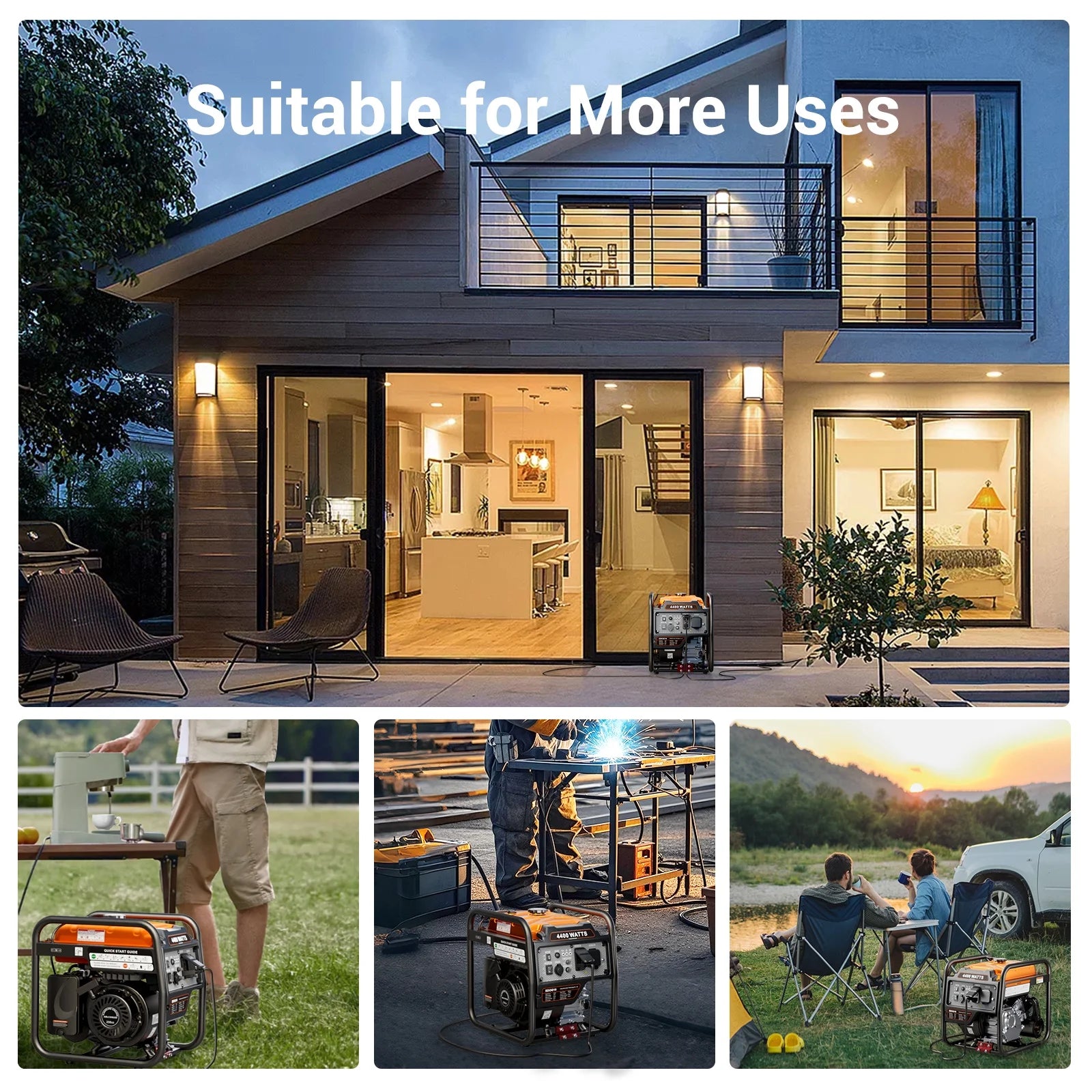 4400-Watt Portable Inverter Generator, Gas Powered Generator for Emergency Home Backup, Outdoor Camping, RV Ready, EPA Compliant