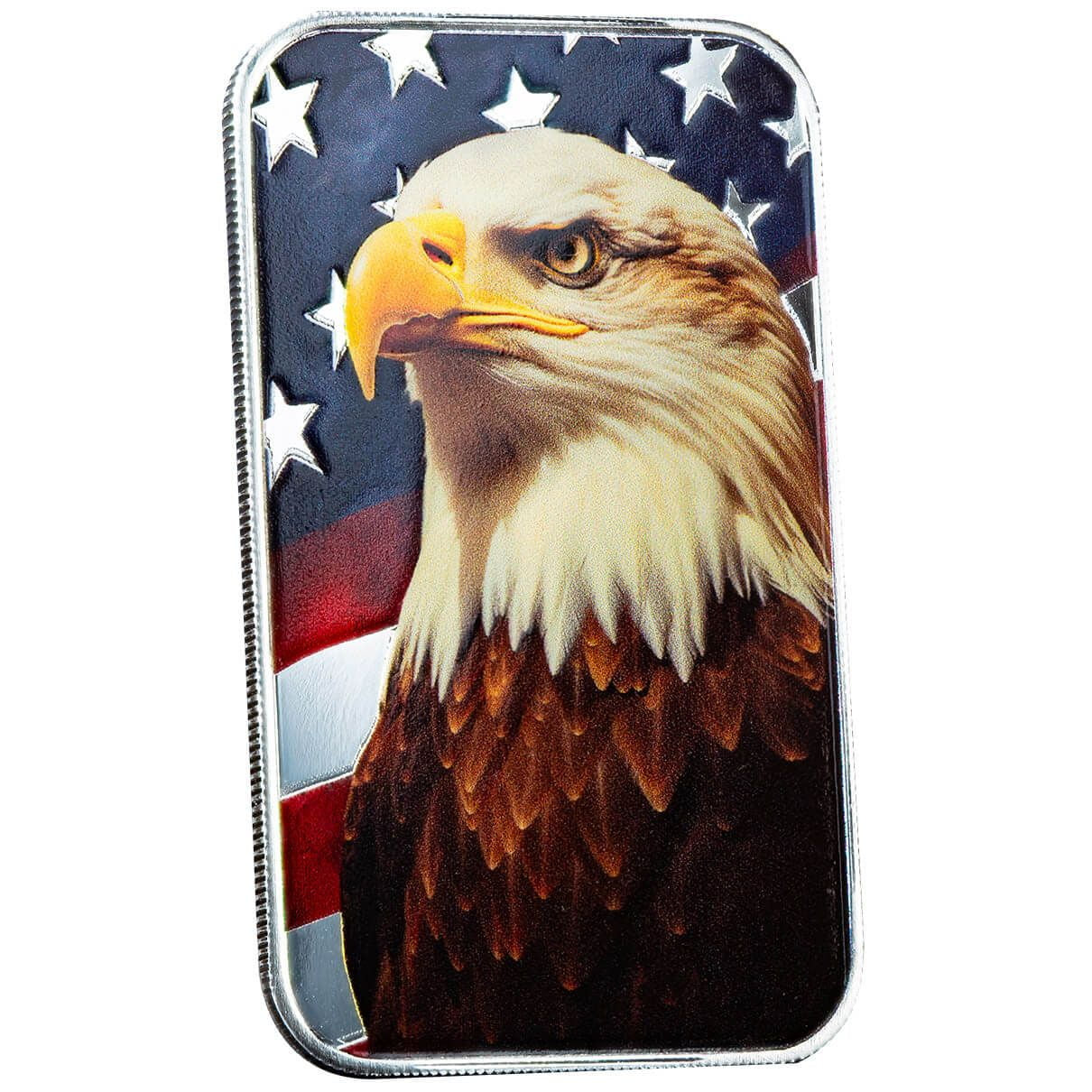 1 Oz Silver Americana Patriotic Bald Eagle Color Silver Bar .999 Fine Silver