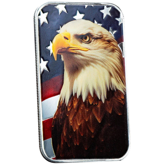 1 Oz Silver Americana Patriotic Bald Eagle Color Silver Bar .999 Fine Silver