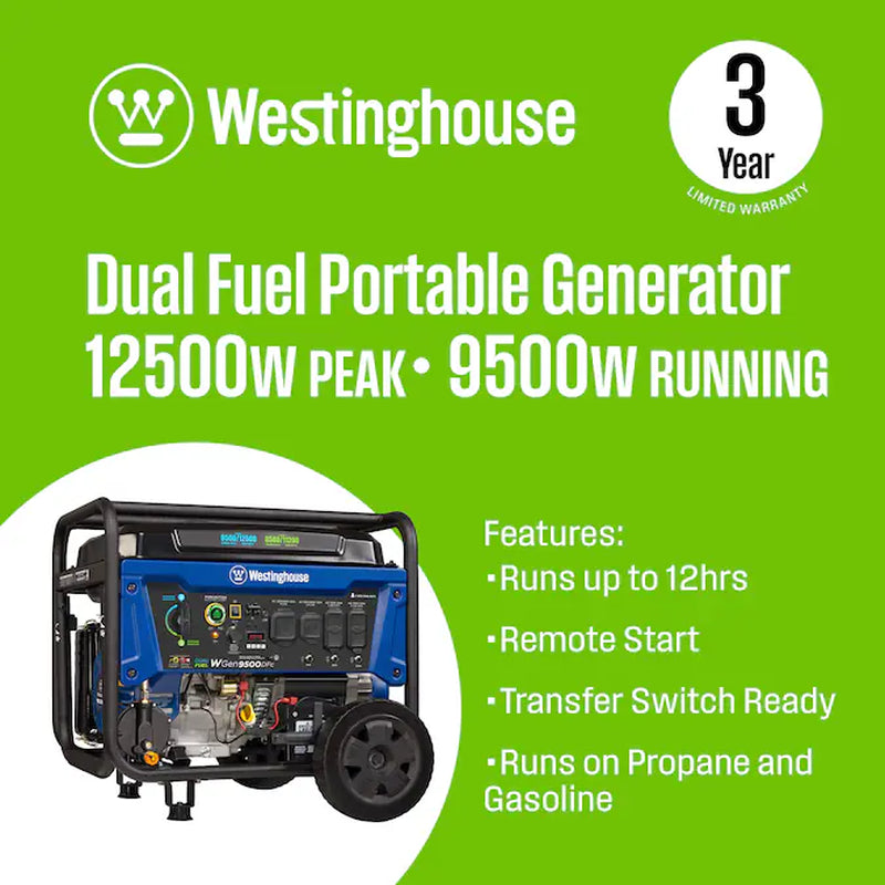 Wgen9500Dfc Remote Electric Start 12500 / 9500 -Watt Gasoline/Liquid Propane Dual Fuel Portable Generator