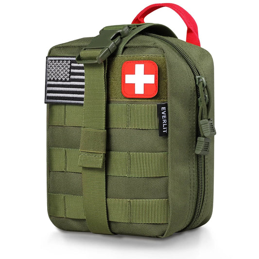 250 Pieces Survival First Aid Kit Molle Pouch Survival Kit Outdoor Gear Emergency Kits (OD Green)