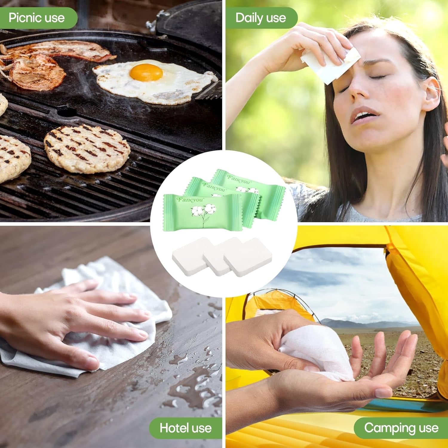 Disposable Face Towel Thicken 50 Pack Compressed Towel Tablets Reusable, Mini Disposable Facial Washcloths Compact Individually Wrapped Clean Towels for Travel Camping Beauty Home Gym (Green)