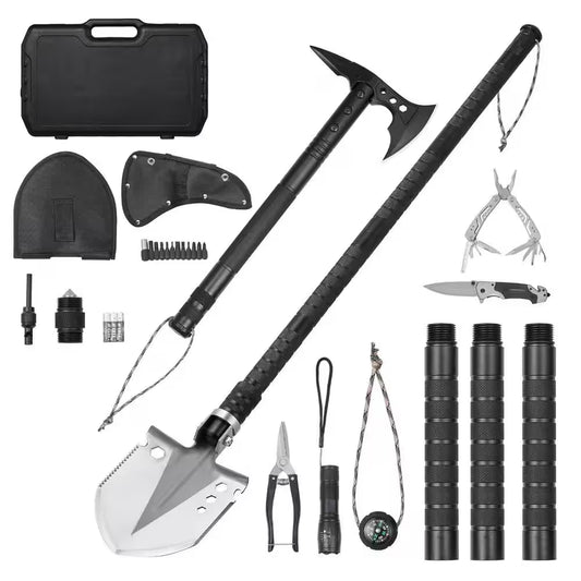 Survival Shovel Survival Axe, 28-In-1 Camping Folding Shovels with Hatchet, Stainless Steel Tactical Shovel Hatchet