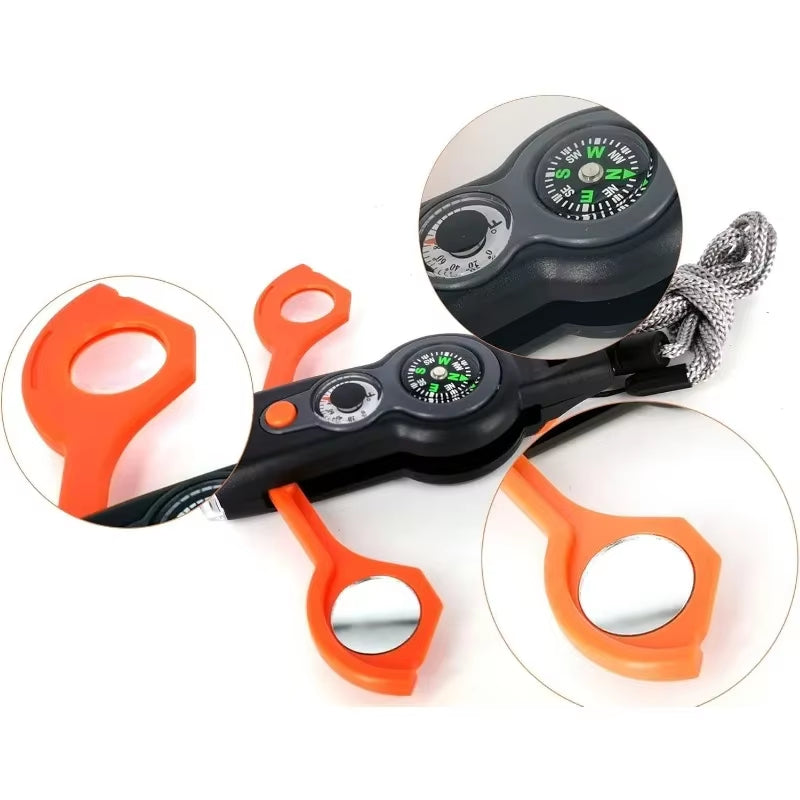 7In1 Emergency Survival Function Whistle Outdoor Multifunctional Survival Whistle with Lanyard Compass Flashlight Camping Hike