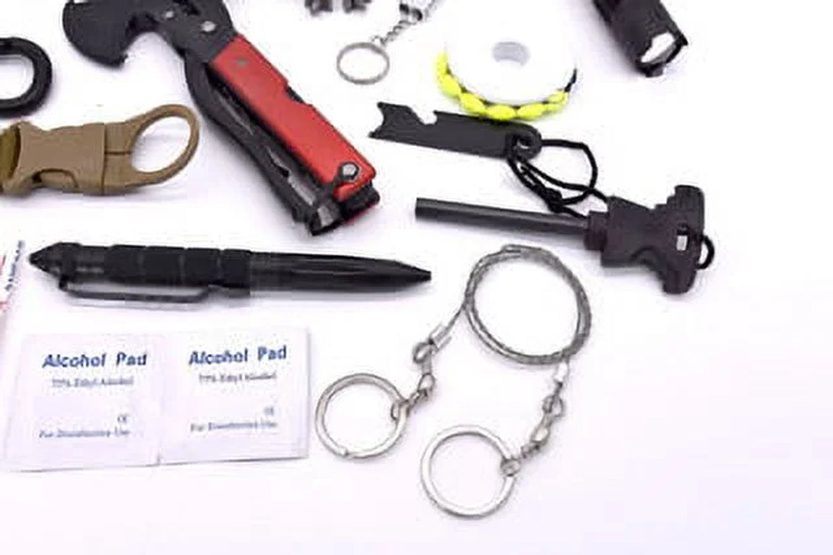 Survival Tool Kit – First Aid Gear Tool | Emergency Compatible Bag Equipment for Outdoor Adventure, Hunting, Hiking | Gift for Men, Husband, Father | Camping Tools & Accessories