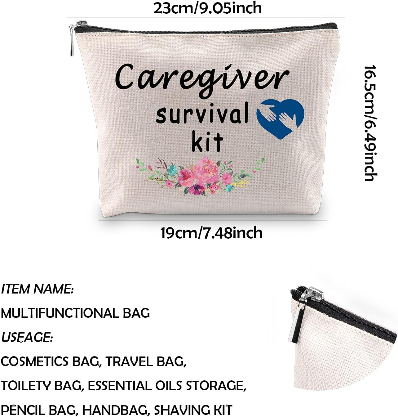 Caregiver Survival Kit Zipper Pouch Makeup Bag Gift for Babysitter Nanny Daycare Nurse Caretakers (Caregiver Survival)