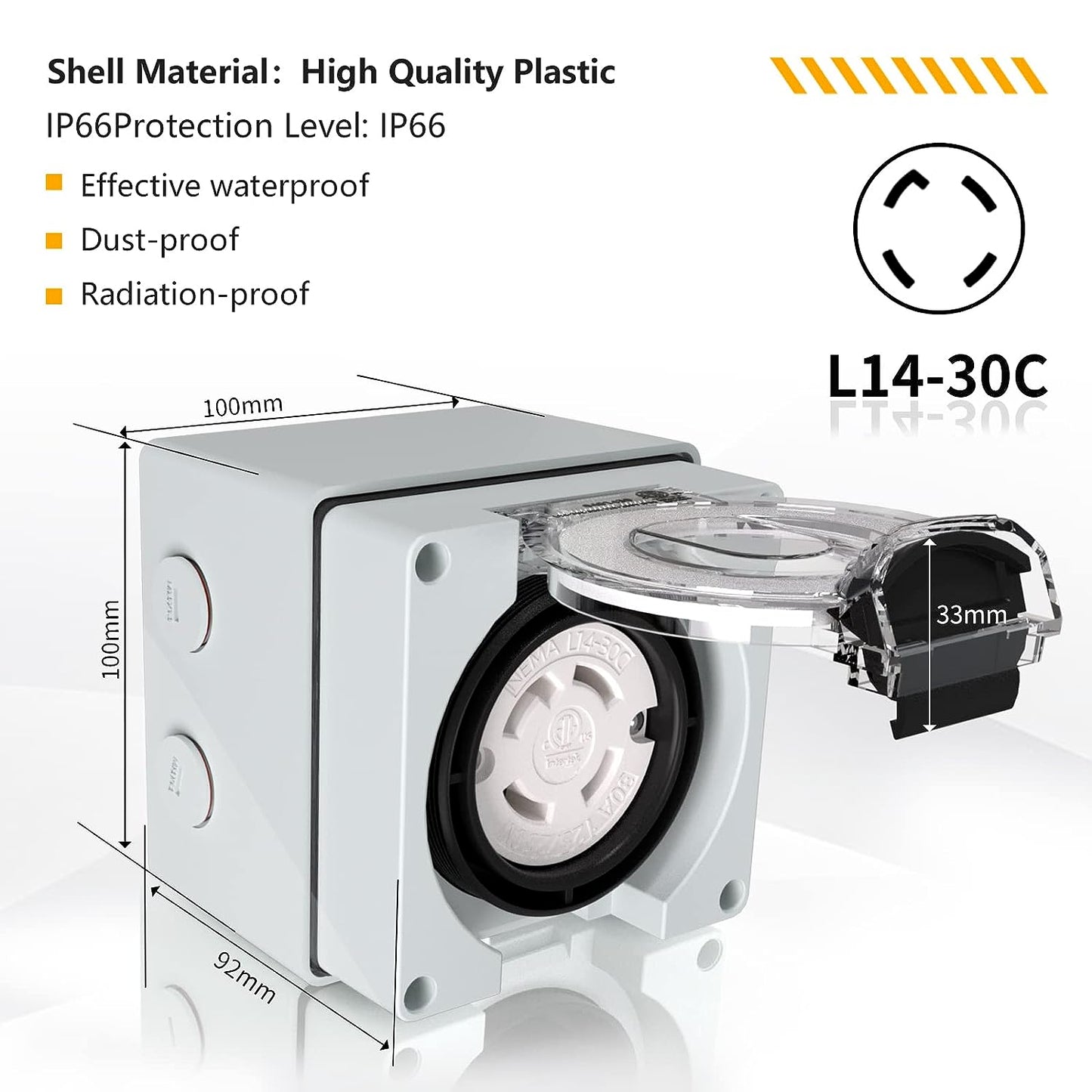 30 Amp NEMA L14-30C Outdoor Locking Female Plug for Generators & Welding Machine