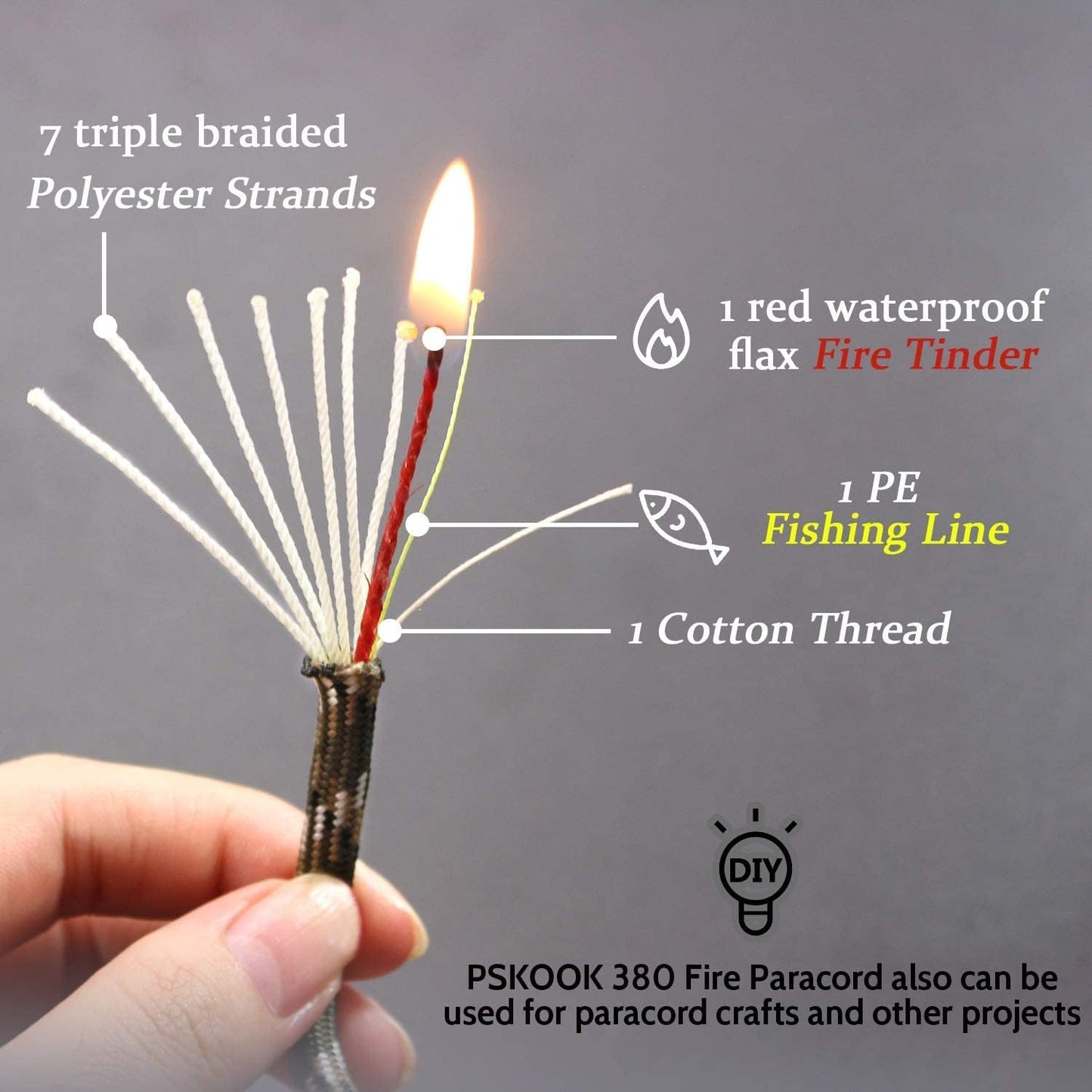 Survival Paracord Parachute Fire Cord Survival Ropes Red Tinder Cord PE Fishing