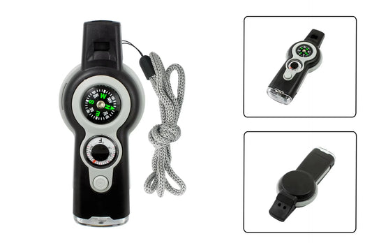 7In1 Emergency Survival Function Whistle Outdoor Multifunctional Survival Whistle with Lanyard Compass Flashlight Camping Hike