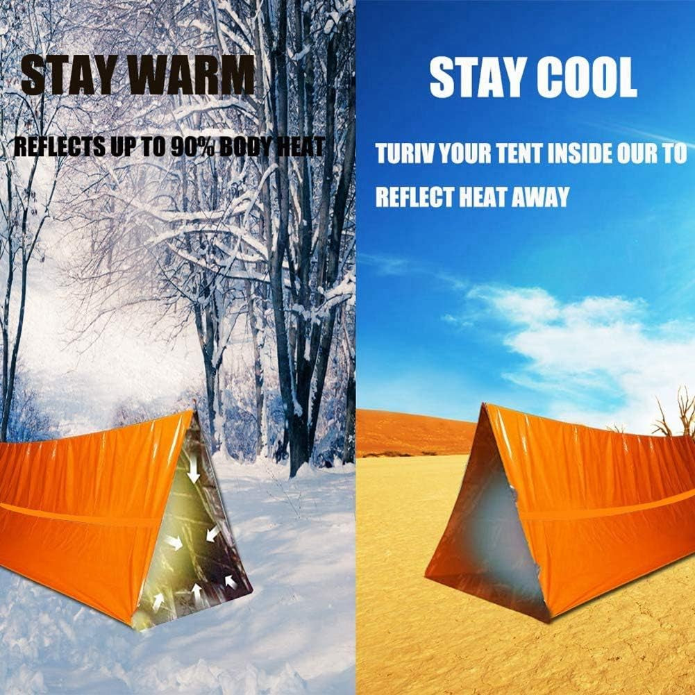 Waterproof Emergency Tent 2 Person Tent Survival Shelter Ultralight Survival Emergency Insulated Blanket for Camping Hiking, Orange