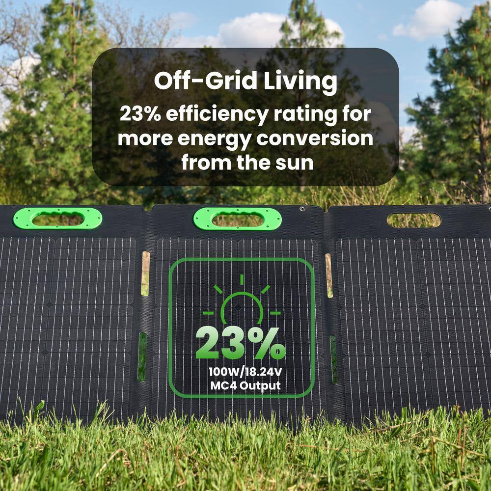 Foldable 100W Monocrystalline Portable Solar Panel for Electric Solar Generators, Water-Resistant IP67, Off-Grid