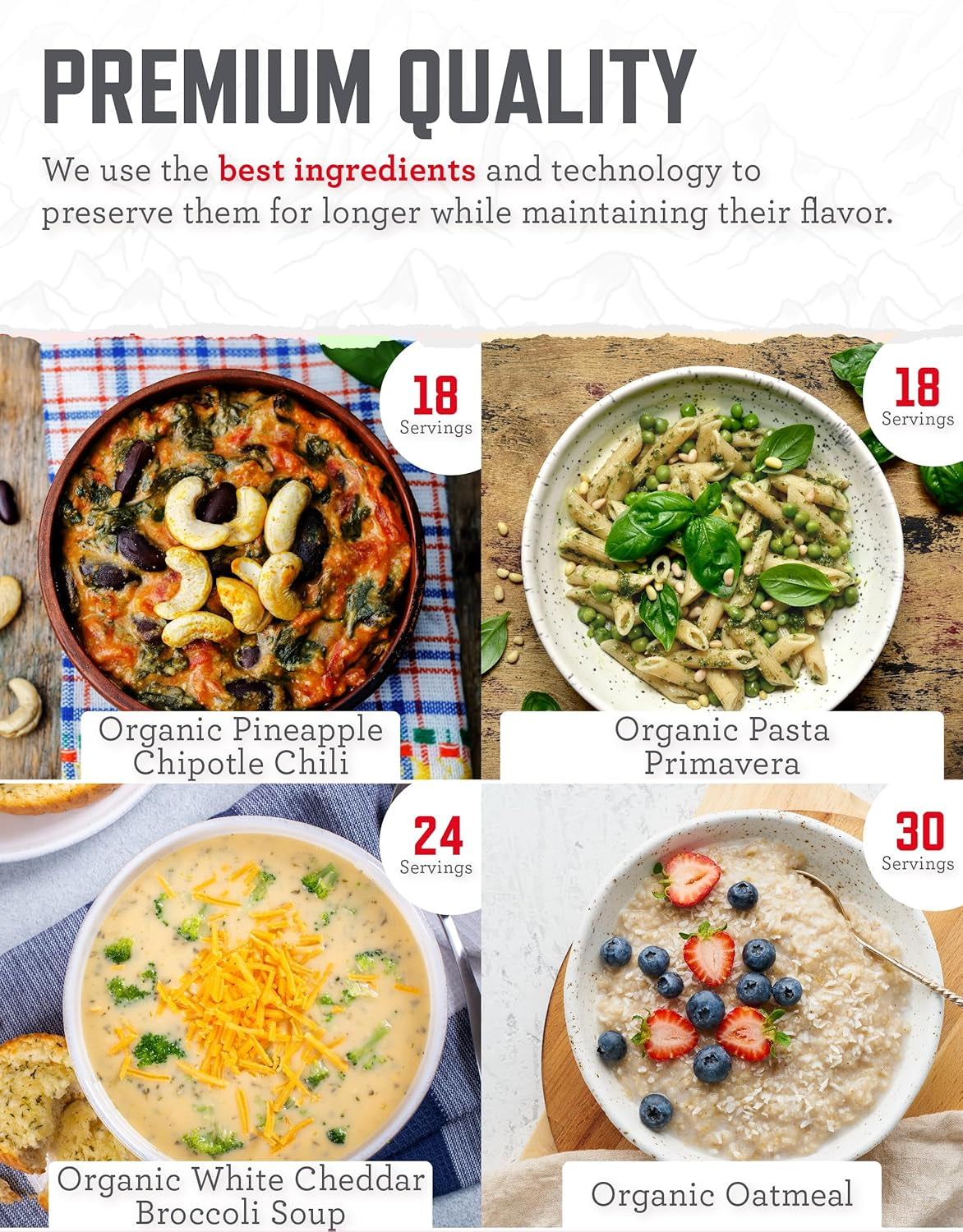 Emergency Food Supply - 90 Servings Organic Bucket, Protein Meals, Dehydrated & Freeze Dried Survival Food for Backpacking, Camping Essentials & Prepping Supplies, up to 25 Year Shelf Life