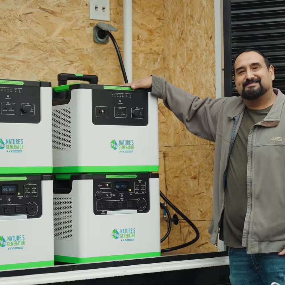 Two Lithium Push Button Start 3600-Watt Solar Generators with 240-Volt Combiner Box