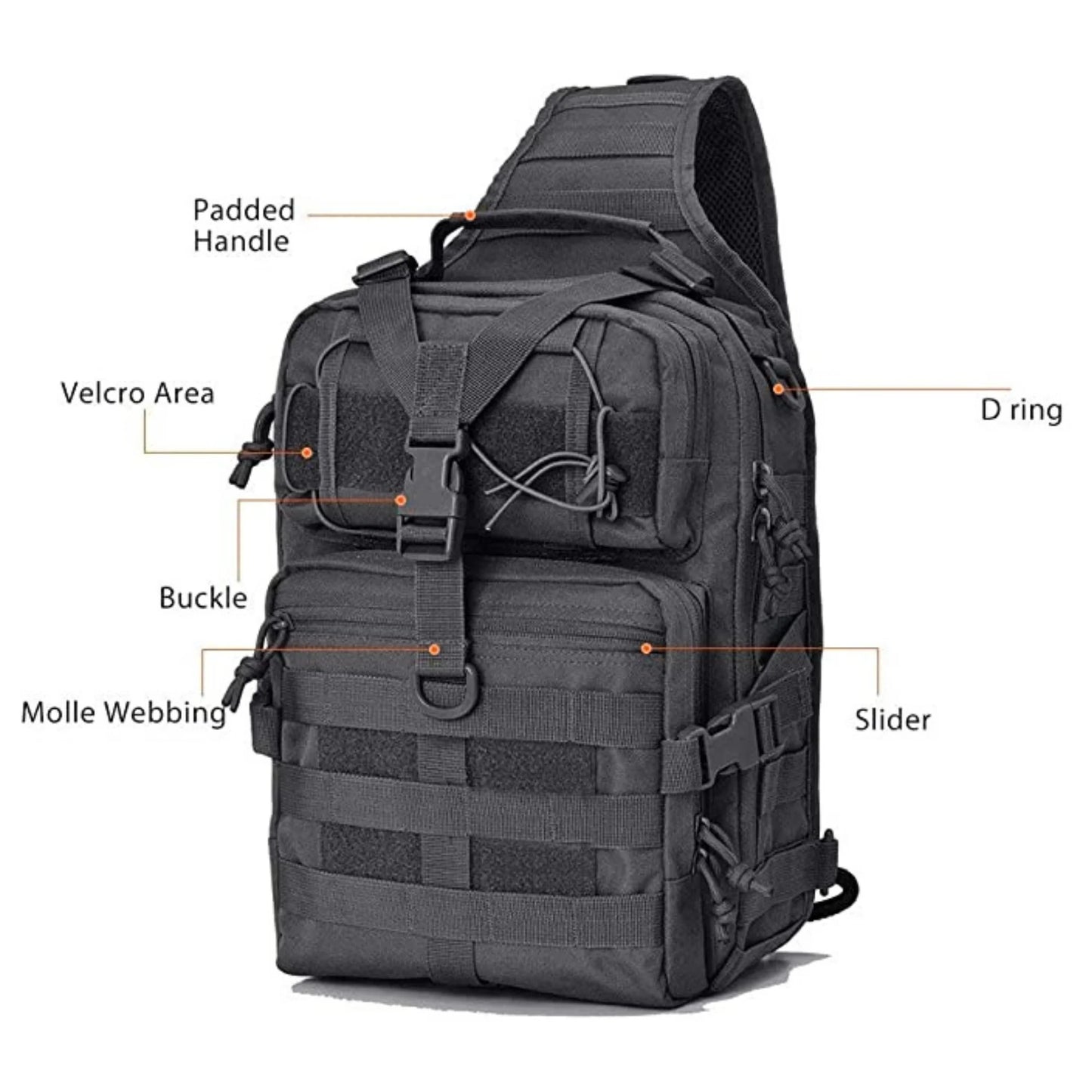 Jupitergear Tactical Military Sling Backpack 15L Shoulder Bag Molle Outdoor Daypack Backpack with Adjustable Strap