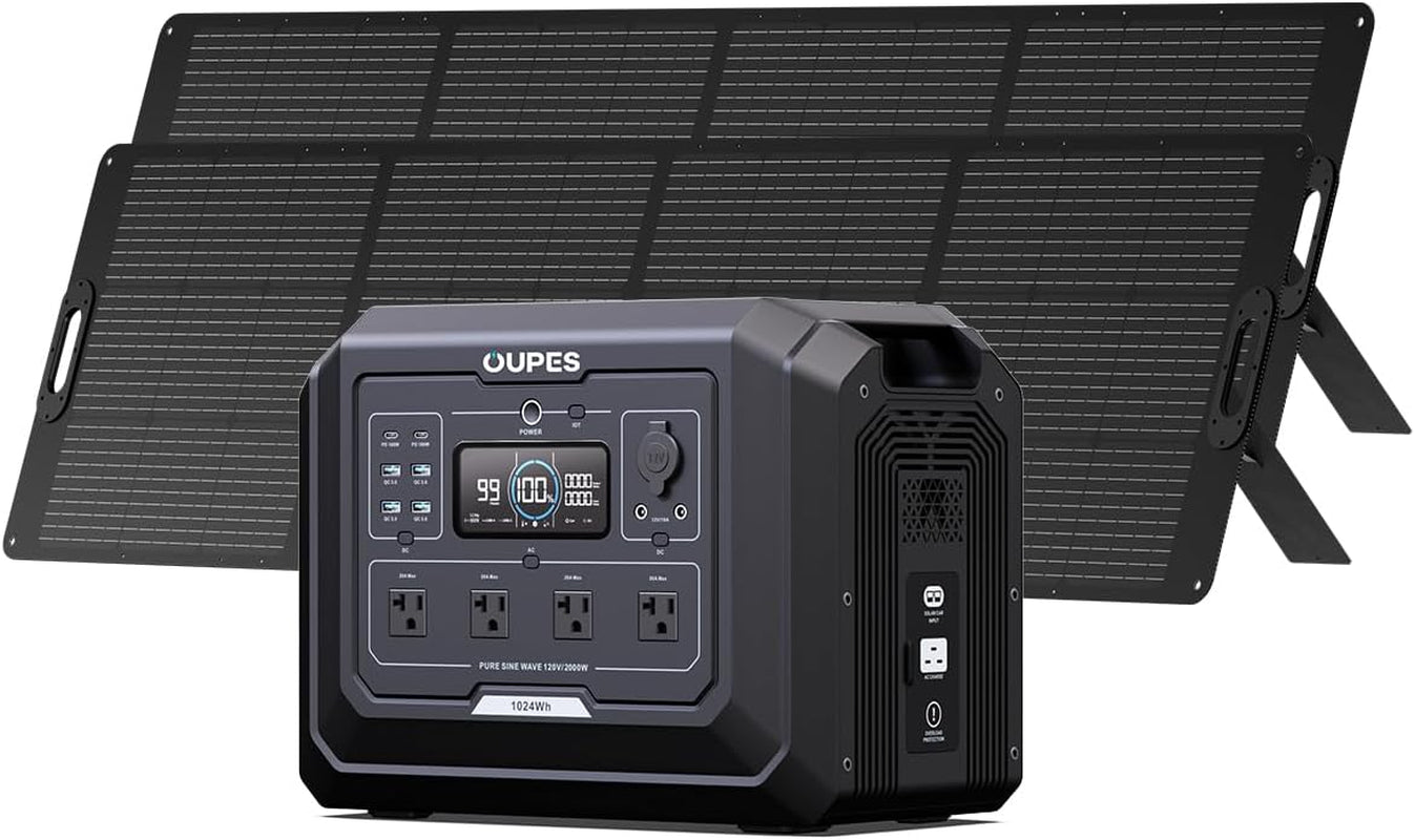2000W Mega 1 Solar Generator Kit with 480W Panel Included (2×240W), 1024Wh Lifepo4 Battery Power Station with UPS & APP, for Home Backup, Blackout, 24/7 Off-Grid Power, Camping, Rvs