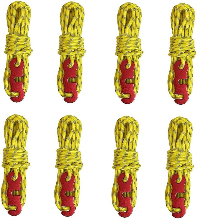 Tent Wind Ropes with Tensioners Cord Adjuster, 8Pcs 13Ft Reflective Rope for Camping, Hiking, Canopy Shelter, Outdoor Activity(Yellow)