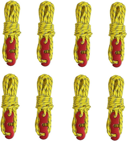 Tent Wind Ropes with Tensioners Cord Adjuster, 8Pcs 13Ft Reflective Rope for Camping, Hiking, Canopy Shelter, Outdoor Activity(Yellow)
