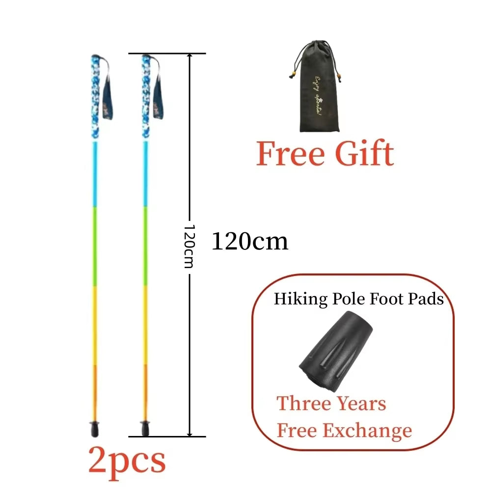 2PCS Carbon Fiber Five Section Folding Hiking Stick Ultra Lightweight Portable Hiking Stick Walking Pole（S) Hiking Accessories