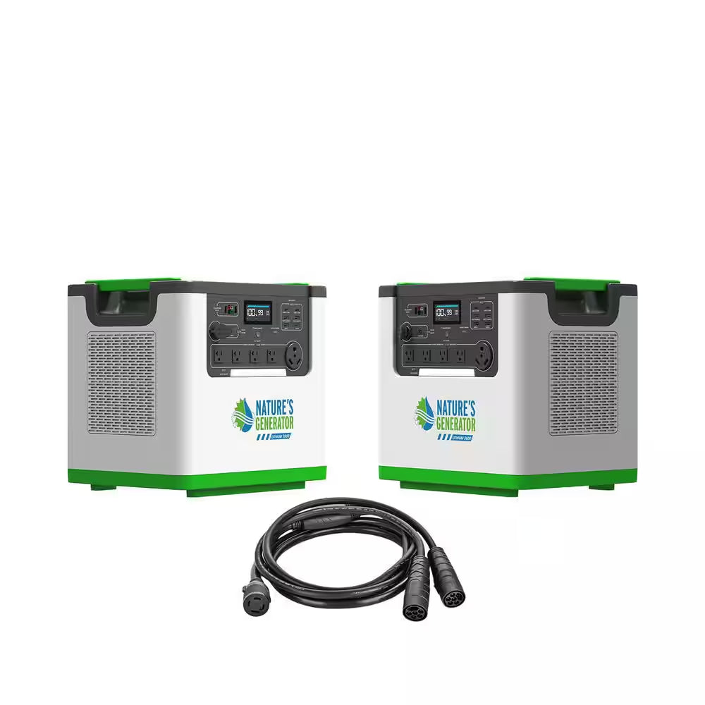 Two Lithium Push Button Start 3600-Watt Solar Generators with 240-Volt Combiner Box