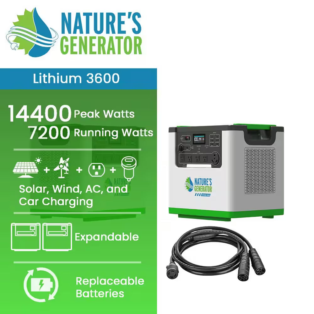 Two Lithium Push Button Start 3600-Watt Solar Generators with 240-Volt Combiner Box