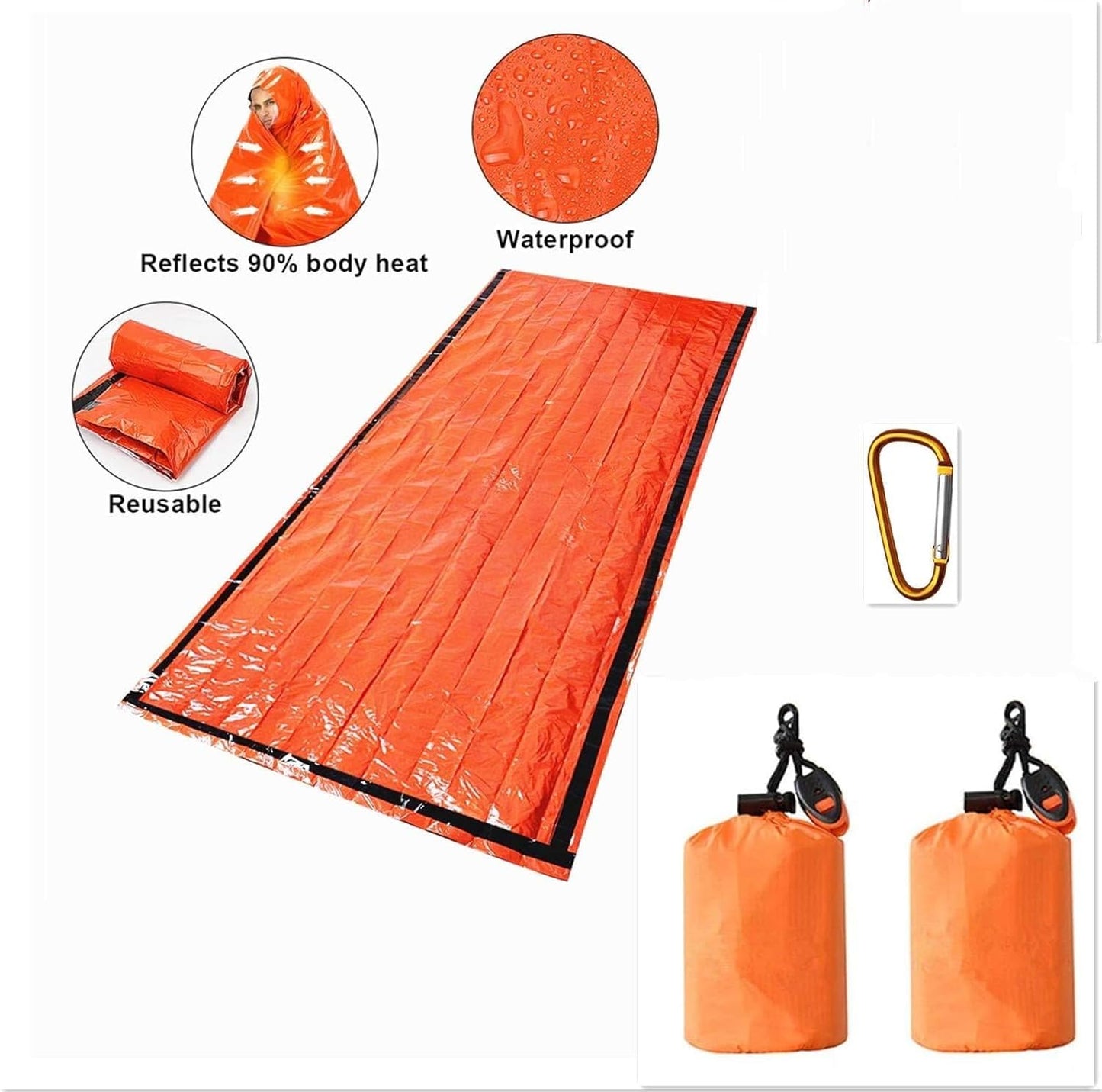 2-Person Emergency Sleeping Bag, Ultra Lightweight Waterproof Thermal Bivy Sack Cover, XL Emergency Shelter Survival Kit for Hiking Outdoor Camping …