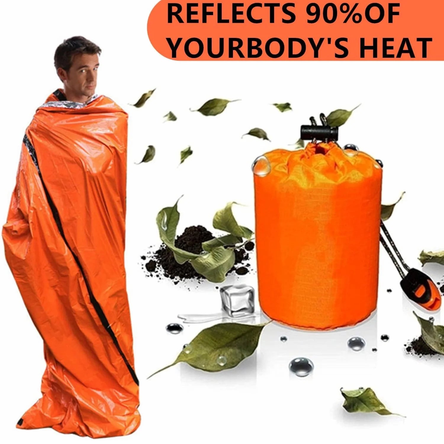 2 Pack Emergency Sleeping Bag, Mylar Emergency Blanket, Waterproof Lightweight Survival Shelter Blanket, Portable Survival Thermal Bivy Sack for Outdoor Camping Hiking Adventure