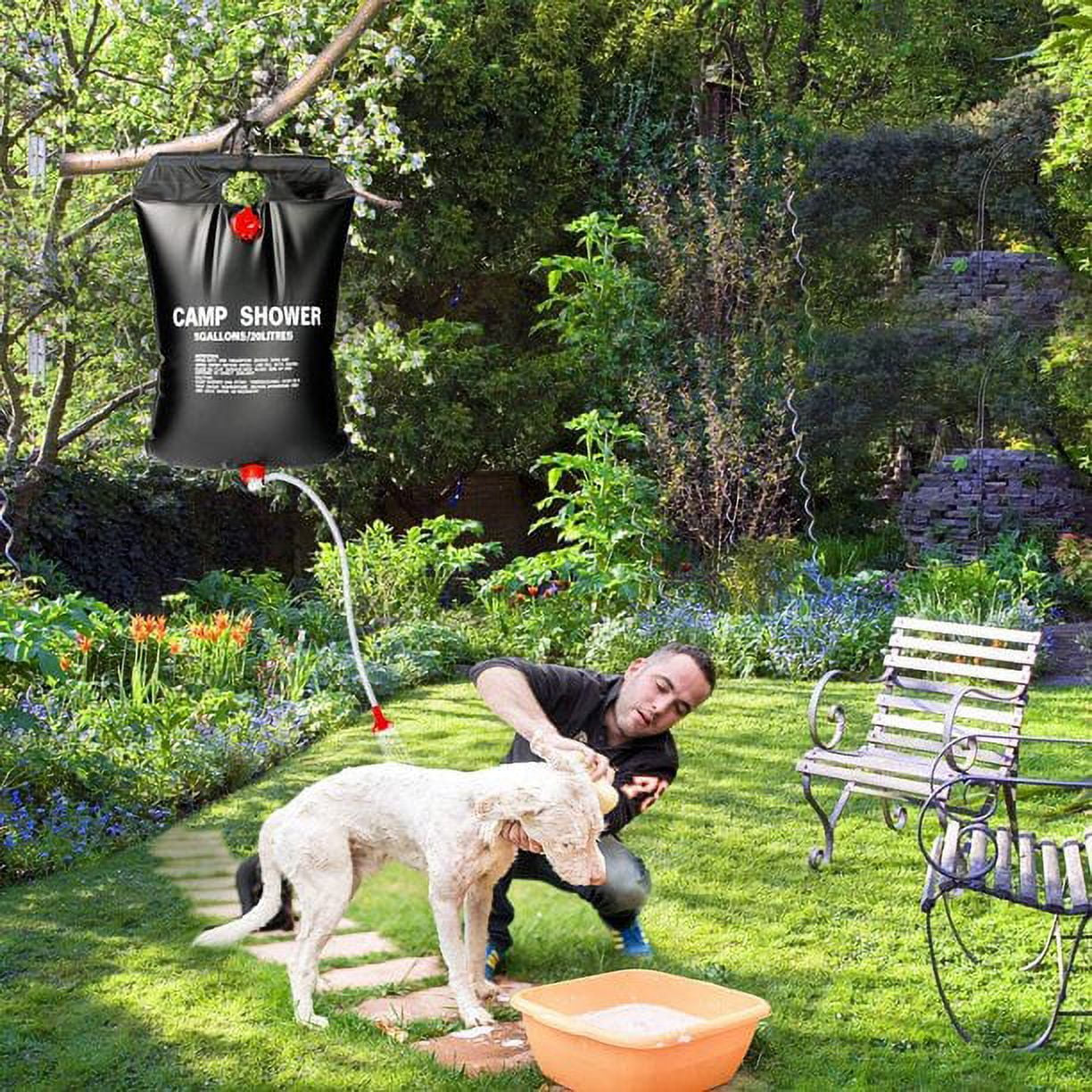 Portable Solar Shower Bag 5.3 Gallons/20L Solar Heating Camping Shower Bag 45 Hot Water, Detachable Hose On/Off Switchable Shower Head, Outdoor Hiking and Mountaineering