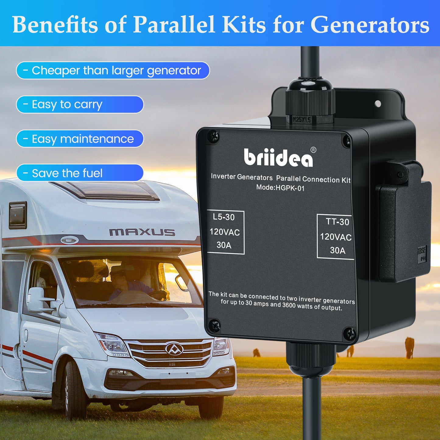 30A 3600W Generator Parallel Kit for Inverter Generators, Compatible with WEN Generators