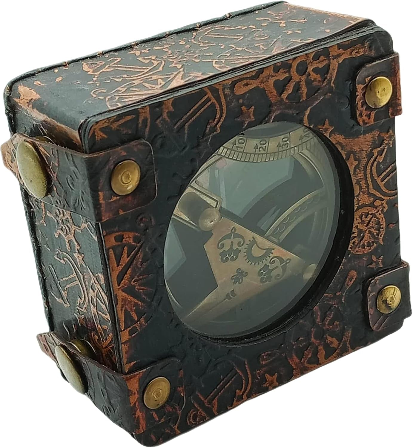 Sundial Compass 3'' with Display Stand or Leather Case-Perfect Desk Accessory & Nautical Collection Push Open Compass Antique Finish-Sundial Gifts for Birthdays,Mothers Day Etc.