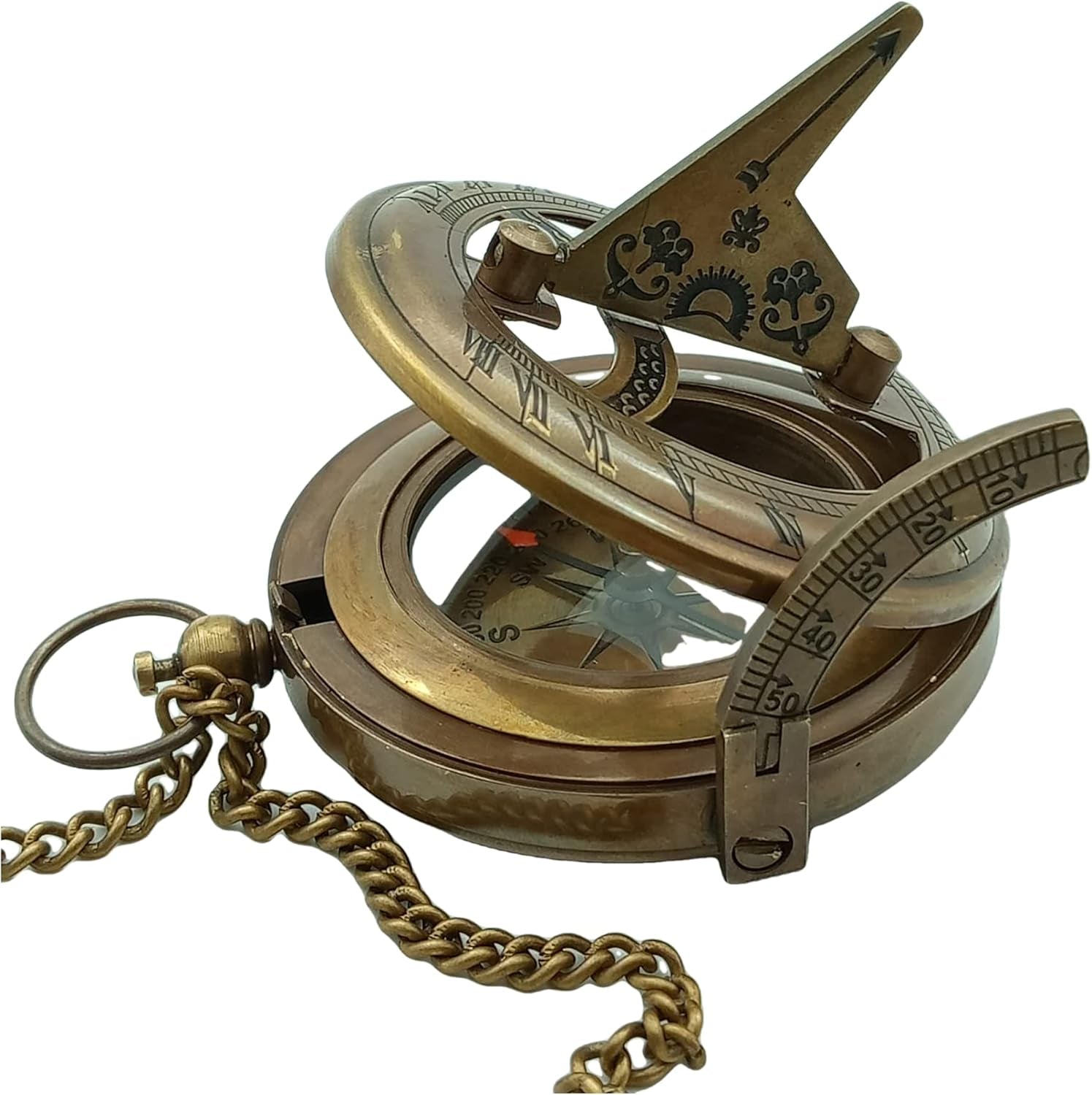 Sundial Compass 3'' with Display Stand or Leather Case-Perfect Desk Accessory & Nautical Collection Push Open Compass Antique Finish-Sundial Gifts for Birthdays,Mothers Day Etc.