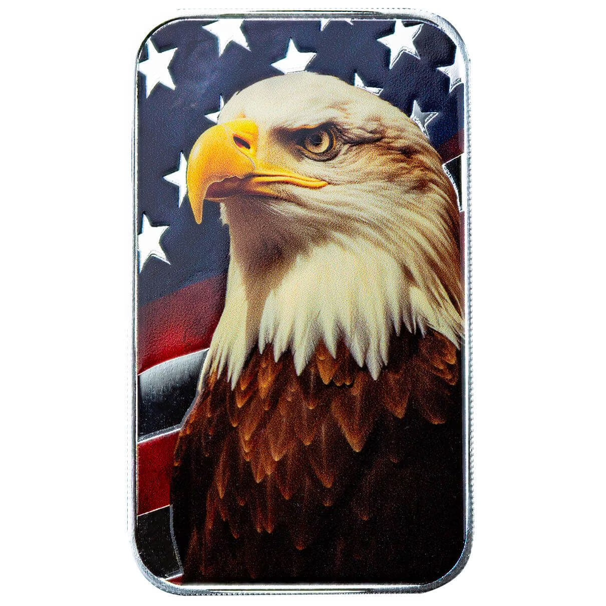 1 Oz Silver Americana Patriotic Bald Eagle Color Silver Bar .999 Fine Silver