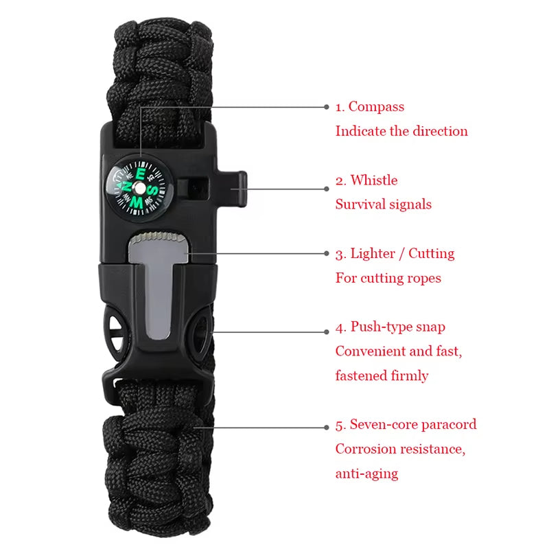 Outdoor Multi-Function Paracord Survival Bracelet Men Women Camping Adventure Emergency Rescue Survival Rope Bracelet