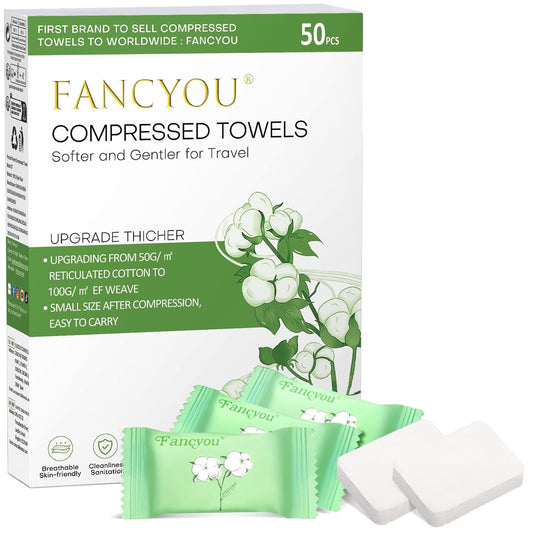 Disposable Face Towel Thicken 50 Pack Compressed Towel Tablets Reusable, Mini Disposable Facial Washcloths Compact Individually Wrapped Clean Towels for Travel Camping Beauty Home Gym (Green)