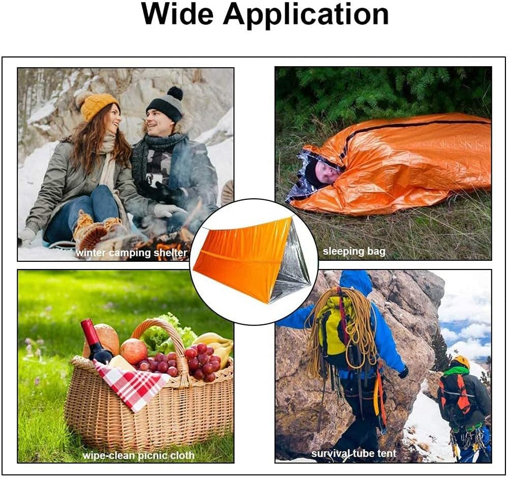 Waterproof Emergency Tent 2 Person Tent Survival Shelter Ultralight Survival Emergency Insulated Blanket for Camping Hiking, Orange